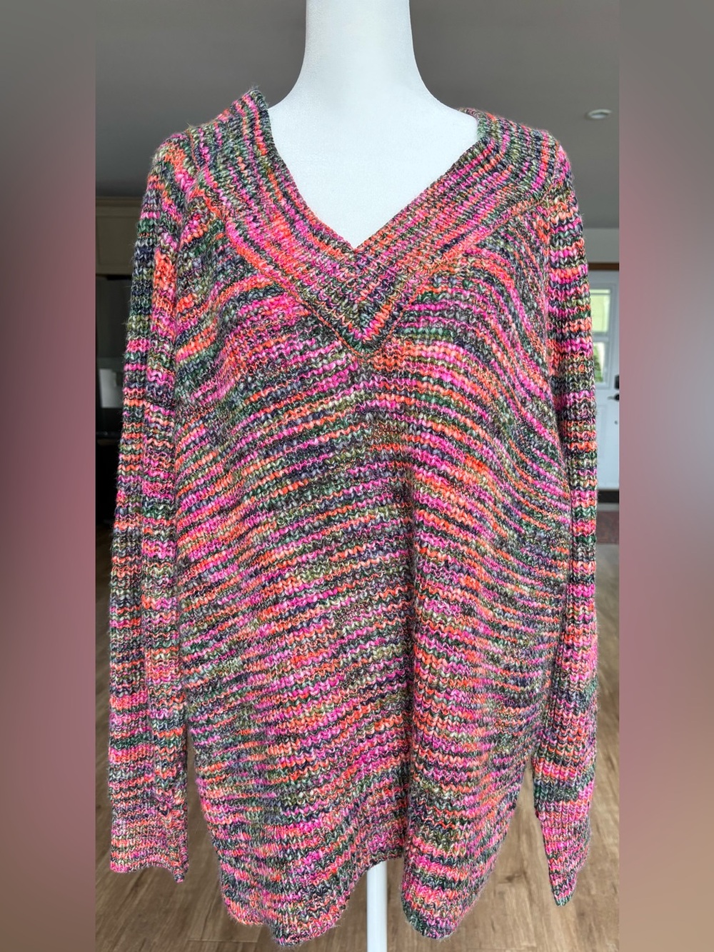 Additionelle Women’s V-Neck Knit Sweater in Multi-Mix